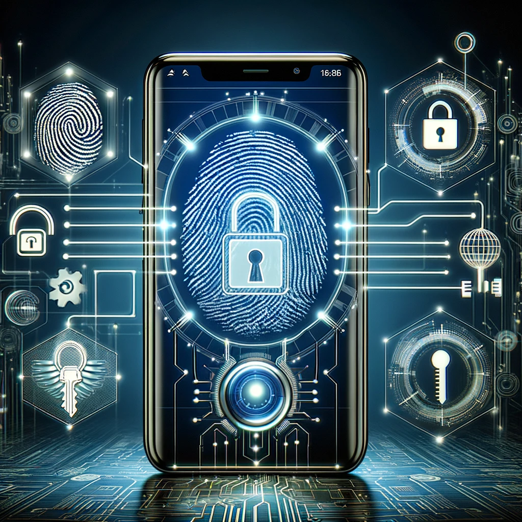 Illustrate a digital concept where a secure, futuristic passkey system is shown. This system integrates advanced technology like fingerprint scanning, facial recognition, and digital encryption to provide secure access. Visualize a sleek, user-friendly interface on a smartphone, with icons representing the biometric security features. Incorporate visual elements of cybersecurity, like encrypted data streams and digital locks, to emphasize the theme of protection and modernity. This system is the key to accessing protected digital services, signifying a step towards more secure, user-centric authentication methods.